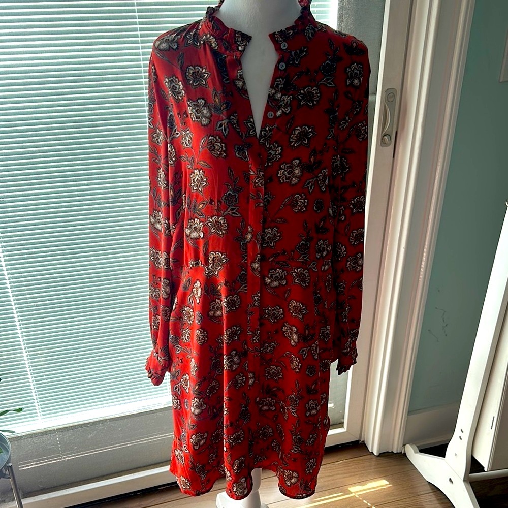 LOFT Orange Brown Long Sleeve Mandarin Collar Dress